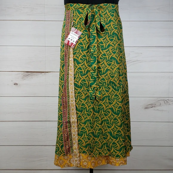 Darn Good Yarn Sari Silk Wrap Skirt Ankle Goddess - Picture 1 of 16